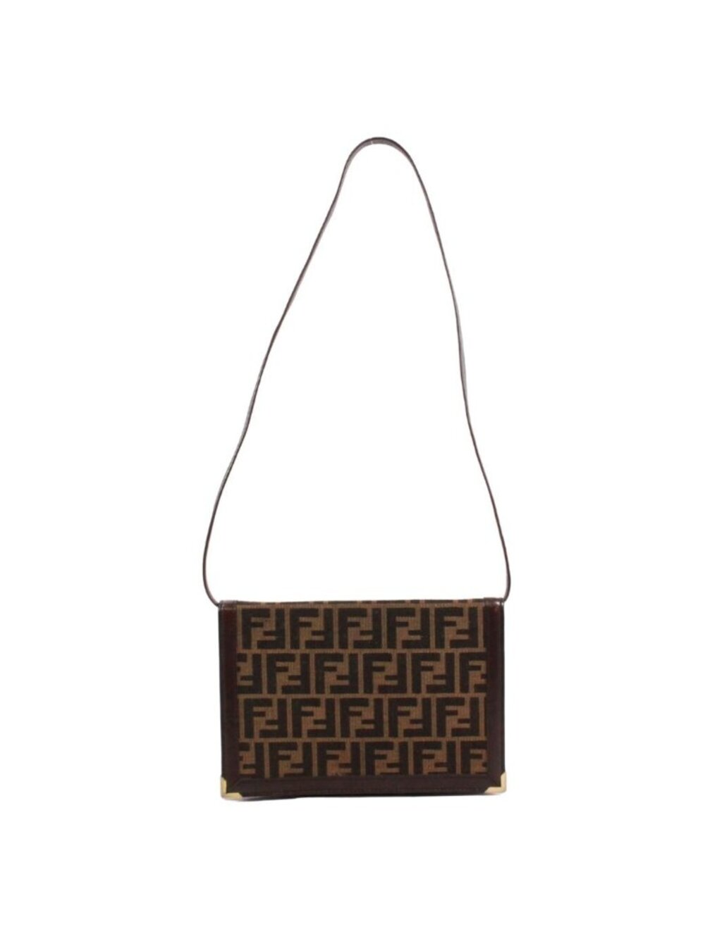 Fendi Zucca Vintage Leather Canvas Brown Shoulder Bag Gold